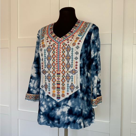 John Mark Embroidered V-neck BOHO Colorful Blouse - Picture 4 of 10